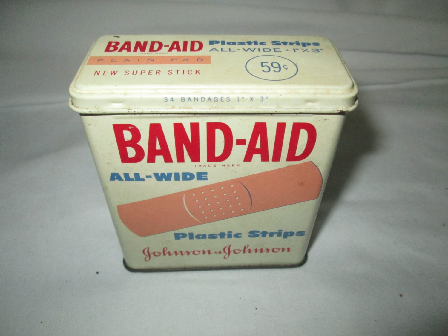 Vintage metal bandaid box Johnson and Johnson collectible