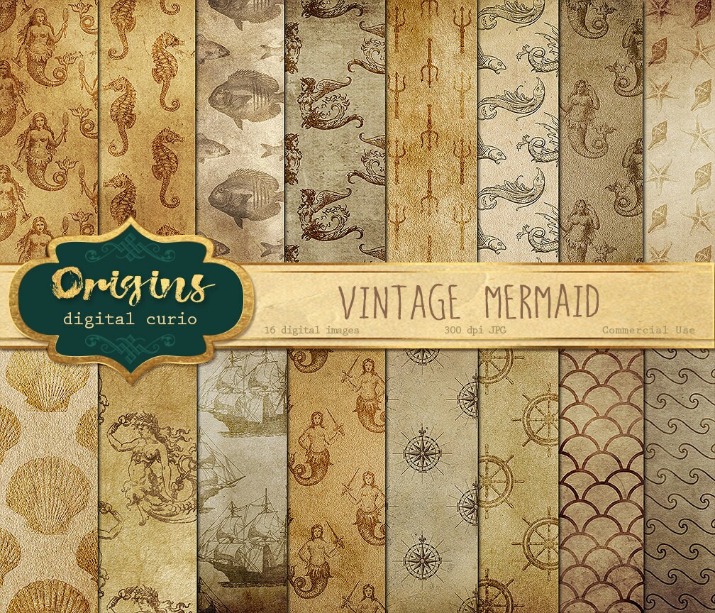 vintage mermaid digital paper nautical digital paper antique