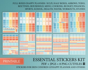 Printable Planner Stickers, Full Box Stickers and Happy Planner Stickers Weekly Planner Sticker Kit Cutfiles. Inspired By Erin Condren