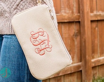 Monogrammed Wristlet Wallet | Monogrammed Clutch | Faux Leather Wristlet Clutch | Bridesmaid Gifts | Gifts for Her | Waco Wristlet