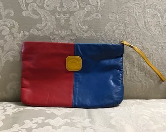 Vintage Clutch, Leather Clutch, Color Block Clutch, Leather Purse, Red Handbag, Blue Handbag, Vintage Clutches, Color Block Purse, Clutches