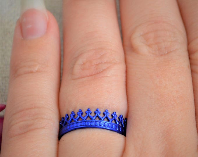 Crown Ring, Princess Ring, Blue Ring, Blue Silver Ring, Tiara Ring, Silver Crown Ring, Queen Ring, Princess Crown Ring, Unique Ring, Silver