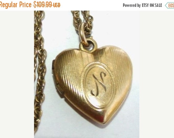Storewide 25% Off SALE Beautiful Antique 12k Gold Heart Shaped Locket Pendant Necklace Featuring Lovely Engraving and Still Opens to Reveal