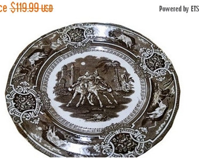 Storewide 25% Off SALE Antique 19th Century Henry Alcock & Company Decorative Chase Pattern Plate Featuring Arabian Mounted Soldier Scene