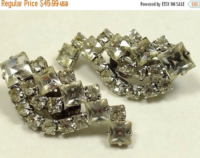 Storewide 25% Off SALE Vintage Rhinestone Designer Signed Wing Back Earrings Featuring Beautiful Sparkling Round and Square Cut Stones Set i