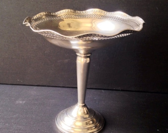 Storewide 25% Off SALE Vintage Weighted Sterling Silver Compote With Open Cut Lattice Style Trim With Intricate Detailed Design