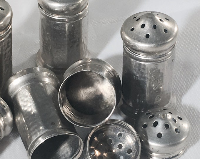 Storewide 25% Off SALE Vintage American Made Nickel Silver Personal Salt & Pepper Shakers Featuring Original Hammered Design Finish