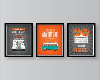 SPRING SALE - Orange Grey Teal Poster Set - Quote Poster Set - Orange Teal Grey Wall Decor - Poster set - Home art - Home decor Poster Set