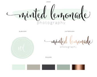 Branding Identity Package | Logo Design | Water color rose gold Logo | Social Icons | Watermark
