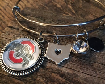 Ohio State buckeyes bracelet ,expandable bangle, Buck eyes bracelet bangle,adjustable bangle ,collectible,green and gold,Stainless steel