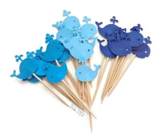 Mixed Blue Baby Whale Cupcake Toppers, Food Picks-Set of 12pcs, 24pcs