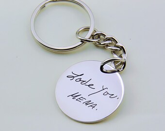 Silver Signature Keychain,Circle Handwriting Keychain ,Circle Engraved Keychain,Personalized Keychain ,Custom Round Keychain ,Christmas Gift