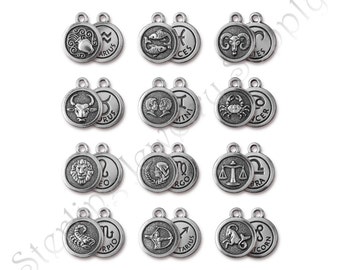 TierraCast Zodiac Charms, Antique Silver-Plated Double-Sided Astrology Charms, Authorized TierraCast Dealer, Fast Shipping (T910)