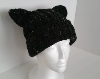 Black Cat Beanie Hat - Cat Knit Hat - Cat Ear Beanie - Cat Ear Hat - Black Cat Ear Beanie - Black Cat Hat - Black Kitty Hat - Black Neko Hat