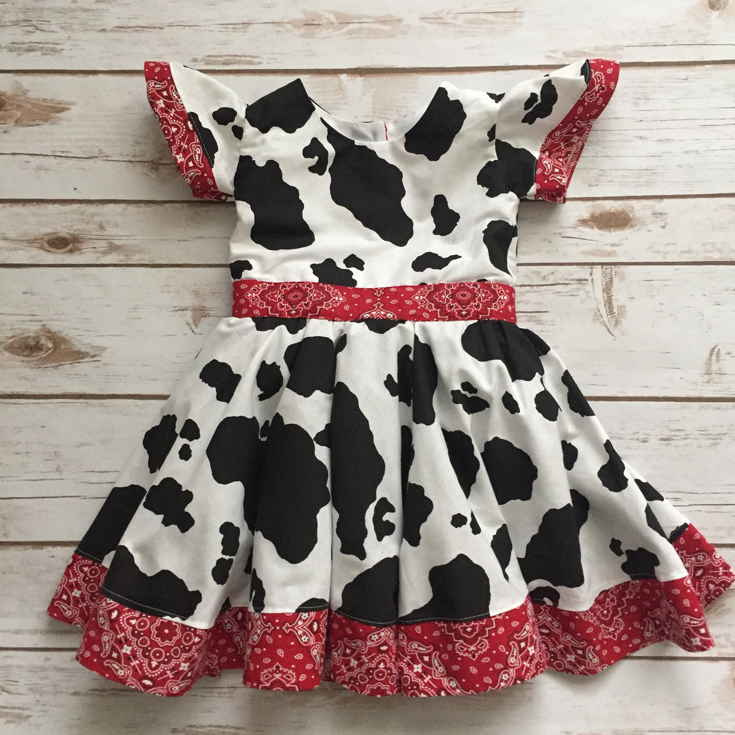 Cow Print Dress with Bandana Trim Farm Theme Dress