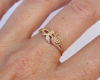 Gold Rose Ring, Gold Flower Ring, Gold Floral Ring