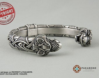 Viking Bracelet With Wolf's Head Scandinavian Bracelet Viking Jewelry Pewter art. 000-923