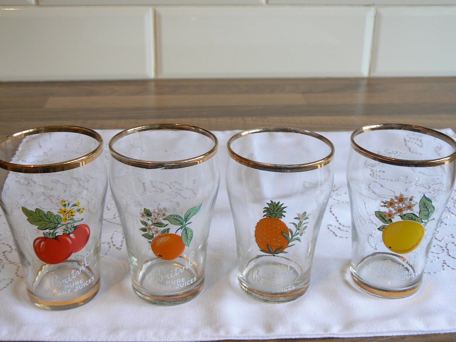 Vintage Set of Britvic Fruit Juice Glasses from the 1960's