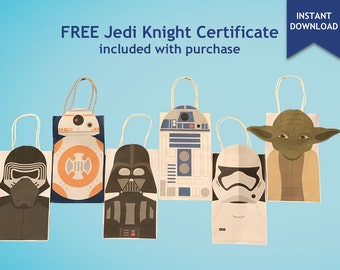 Star Wars R2D2, BB8, Yoda, Stormtrooper, Darth Vader, Kylo Ren Party Favor Bag Printables, Star Wars Party Goodie Bag, Star Wars Party Favor