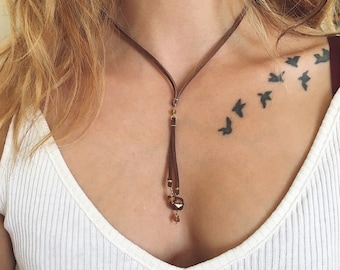 Beauty and the Beast necklace - Belle necklace - lariat necklace - short necklace - leather necklace - gemstone necklace - boho necklace