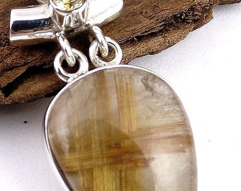 PENDANT QUARTZ Golden RUTILE in quartz, golden rutil quartz jewelry, gem stone pendant natural care minerals qc38