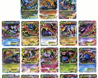 Newest Set of 18 Pokemon Cards Ex Mega Protect Card with High Quality Plastic Coated No Repeat Handmade (English) Platinum Flash