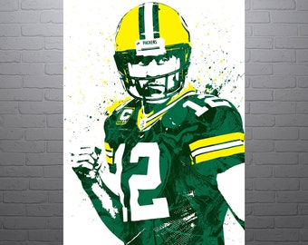 Aaron Rodgers Green Bay Packers Sports Art Print, Football Poster, Kids Decor, Watercolor Contemporary Abstract Drawing Print, Modern Art