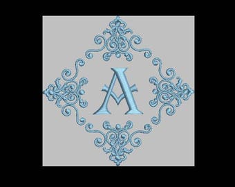 Single letter embroidery monogram. Instant download pes, dst, exp and more, Elegant Font Machine Embroidery 4 x 4 Design Digital Pattern
