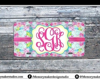 Preppy Print Monogrammed Car Tag Personalized License Plate Frame Personalized Vanity Plate Personalized Car Tag