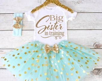 Big Sister in training. Pregnancy Announcement Shirt. Big Sister Announcement Shirt. Promoted to Big. Big Sister Outfit. S21 PGA (AQUA)