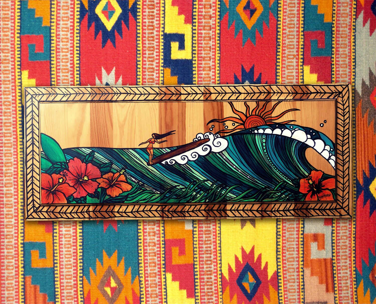 Surf art on reclaimed wood by Maia Walczak