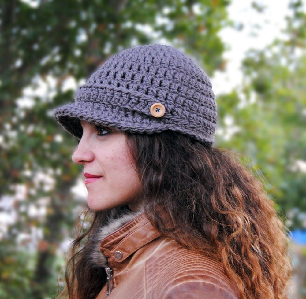 Newsboy womens hat winter hat with brim crochet beanie with
