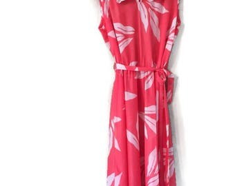 Collared Vintage Kevin Stuart Petites Coral Tie Waist Floral Dress size Small Summer Day Dress