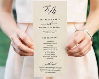 Program Template • Printable Wedding Program • Calligraphy wedding • Rustic Theme • Editable in Word/Pages • MAC/PC