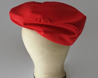 1970s Cabbie Hat/Red/Newsboy Hat/SMALL/MED/Mens Vintage Cap/Flat Cap/Golf Hat