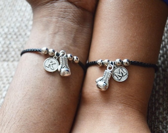 Personalized Couples Bracelet, His and Hers Bracelet Set, Boxing Glove Bracelet, black bracelet , Fitness Charm bracelet gift, Gym, sports