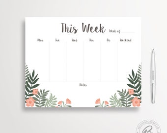 Weekly Planner Printable 02, Illustrated Weekly Desk Planner, Weekly Planner Kit, Printable Planner Inserts, Weekly Schedule, Weekly Agenda