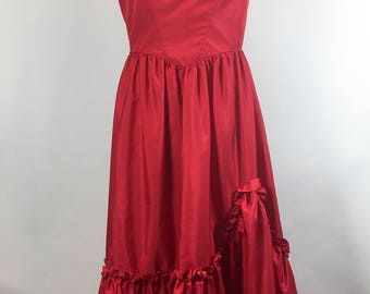 Vintage Prom Dress Red Prom Dress 1970s Prom Dress Red Ruffle Sleeves Hem Long Full Skirt Old West Cosplay