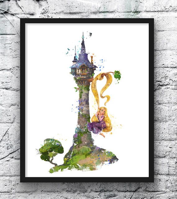 Rapunzel Watercolor Print Disney Art Tangled Tower Flynn
