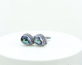 Mystic Topaz Vintage Filigree Antique 925 Fine S0LID Sterling Silver Men's / Unisex CUFFLINKS k284
