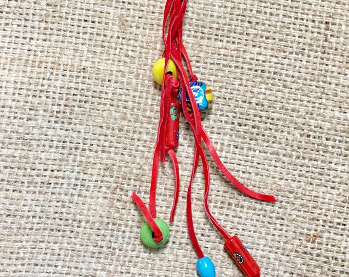 Red Suede Keychain, Beaded Suede Key Fob, Boho Beaded Keychain, Suede Tassel Key Fob, Tassel Keychain, Boho Beaded Tassel, Long Bag Charm