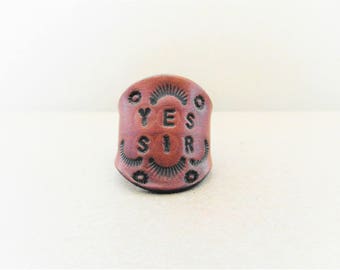 Leather Ring, BDSM Jewellery, Yes Sir, Submissive Gift, Leather Kinky Jewellery, Yes Sir Ring, Fetish, bdsm, Sexy Gift