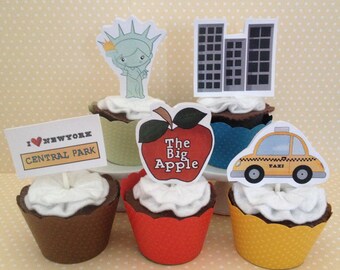 I Love New York City Party Cupcake Topper Decorations - Set of 10