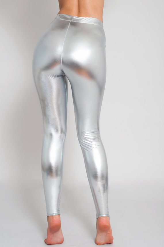 Silver Metallic Leggings Disco Leggings Shiny Leggings Faux