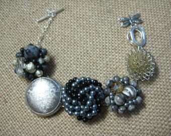 Upcycled Vintage Bracelet, Earring Bracelet, Upcycled Recycled, Repurposed, Silver Gray Black, Vintage Earrings, Vintage Wedding /23
