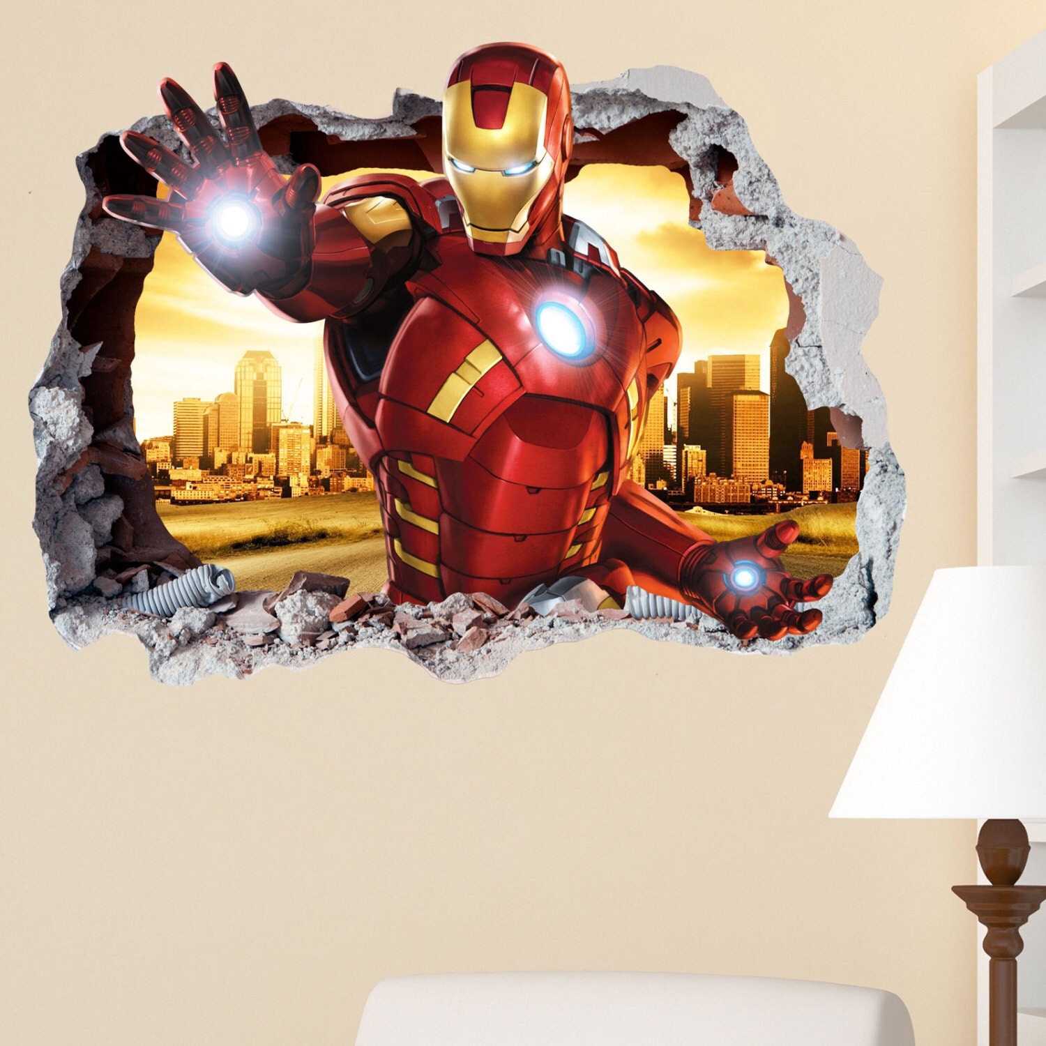Iron Man Smashed Wall Sticker in Wall Crack Superhero Kids