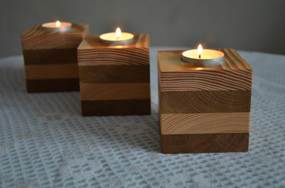 Wood Candle Holder, Set of 3, Wood Texture, Tealight holder, Rustic candle holder, candle holder set, Square Candle Holders