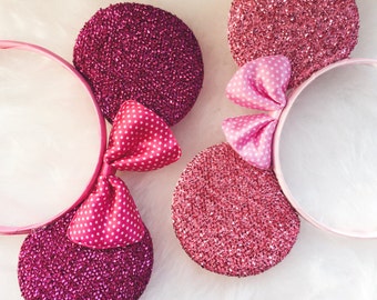 Pink Glitter Mickey Mouse Ears, Mouse Ears, Mickey Ears, Mickey Mouse, Disney Ears, Party Ears, Disney Party, Ears Headband, Hair Bow, Ears
