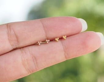 Gold plated Three Dot Stud, Trinity Earrings, Dot Earrings, 925 Sterling Silver, Dainty earrings, Copper Earrings, Cartilage - SA292-3