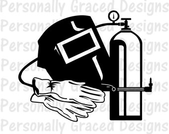 SVG, DXF, EPS Cut file Welding svg, Welder Helmet, Welder Hood, Gloves Tank, silhouette cut file, cameo file, Weld cut file, Weld Design